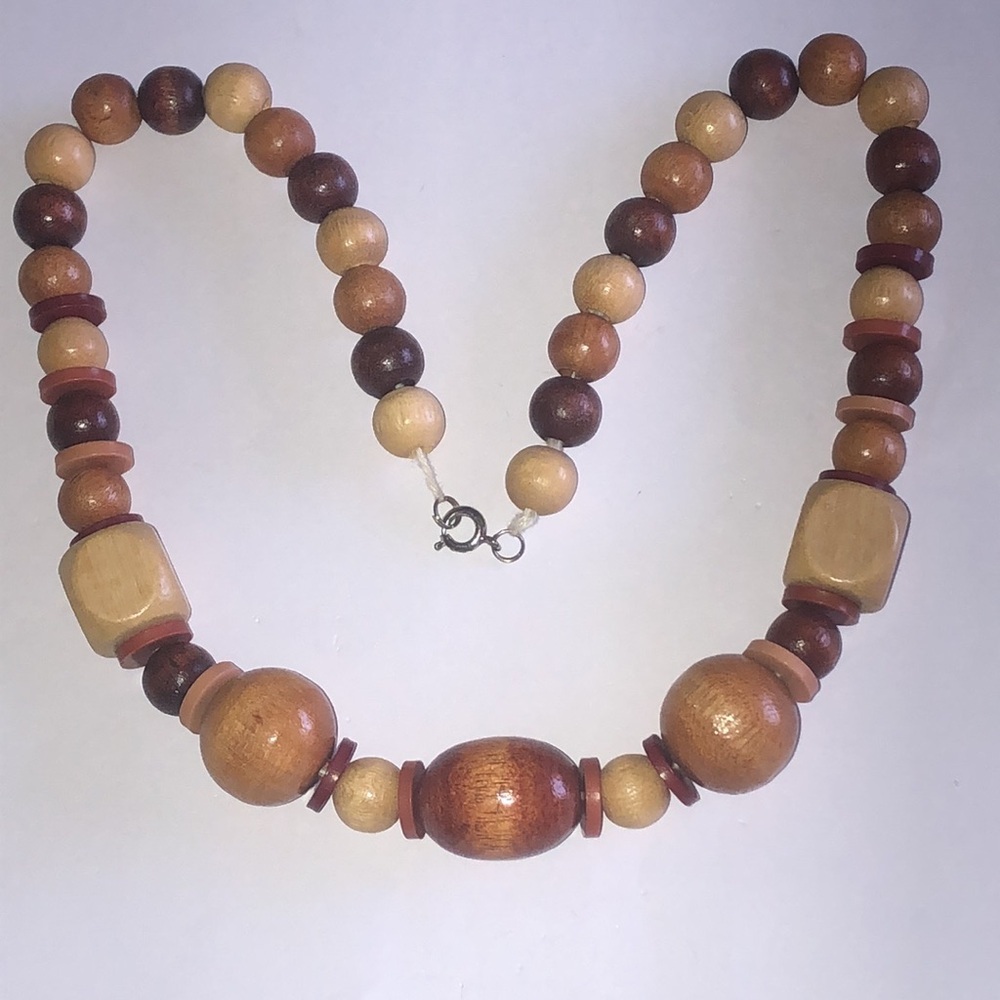 Elegant Vintage Brown Wooden Beaded Boho Necklace